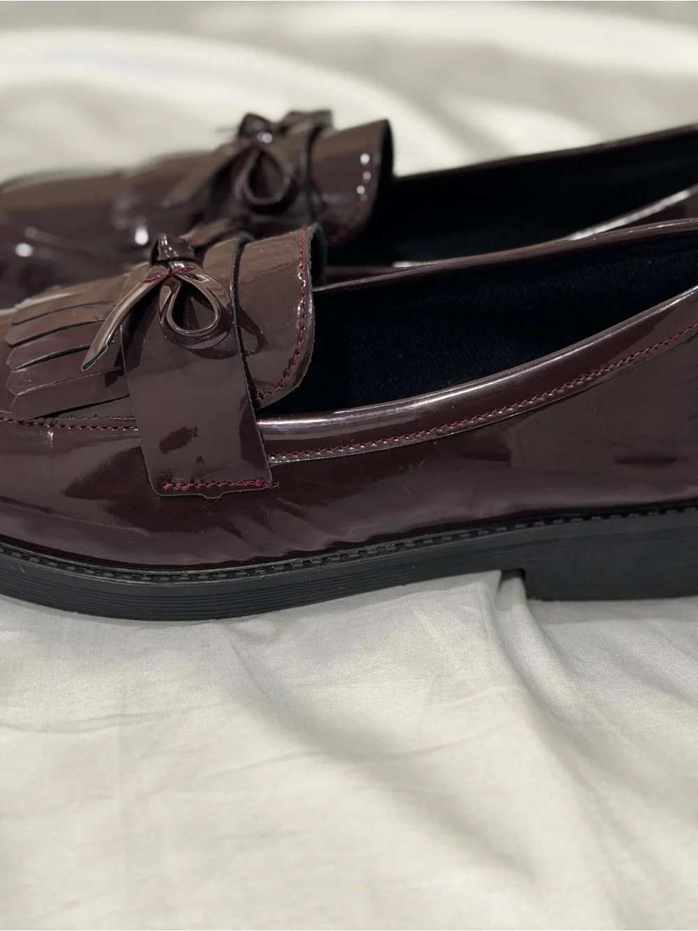 Patent Shine Tassel Loafers in Deep Burgundy